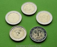 Commemorative Uncirculated 5 x 2 Euro coins.