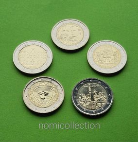 Commemorative Uncirculated 5 x 2 Euro coins.