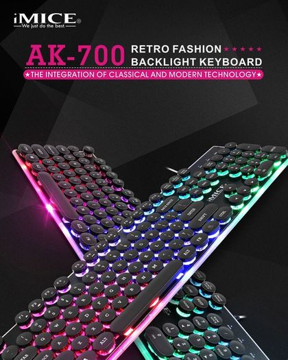 New iMICE AK-700 Retro Punk Backlight Wired USB Gaming Keyboard Black
