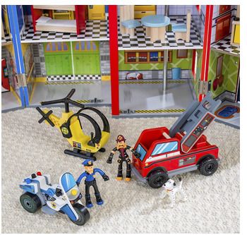 Wooden Play Set Fire Truck Police Helicopter