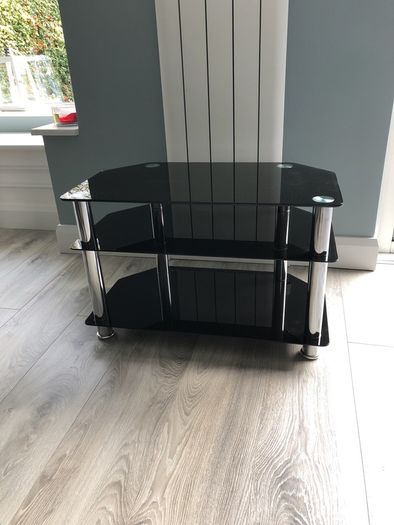 Black Glass & Chrome TV Stand