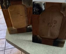 Set of 2 photo frame decorated with a patchwork of wood and horn veneers. 4 x 6  inches