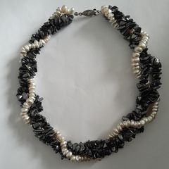 NECKLACE - Triple Strand - Hematite - Pearl