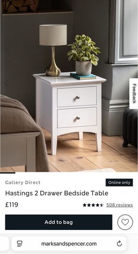 M&S Hastings 2 Drawer Bedside Table.