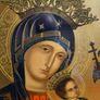 Our Lady of Perpetual Help (also known as Our Lady of Perpetual Succour), a classic Byzantine Catholic icon depicting the Virgin Mary holding the Christ Child. Quality gold lithograph framed in large guilded frame. 20 1/2" Heigh x 16 1/2" wide. Image 2
