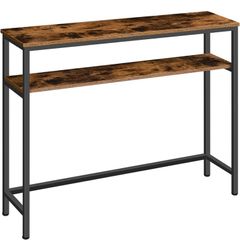 Console Table, Hallway Table with Adjustable Shelves, Slim Sofa Table, 2-tier Side Table with Storage Shelf, for Living Room, Office, Industrial, Sturdy, Rustic Brown (FREE POSTAGE)
