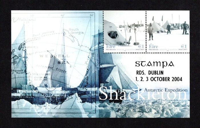 2004 Ireland Stampa Members Souvenir Shackleton Commemorative Stamps Miniature Sheet Overprinted for Stampa Mint Never Hinged (MNH)