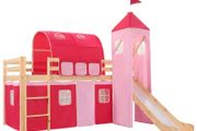 Childrens Loft Bed Frame with Slide &amp; Ladder Pinewood 208x230cm