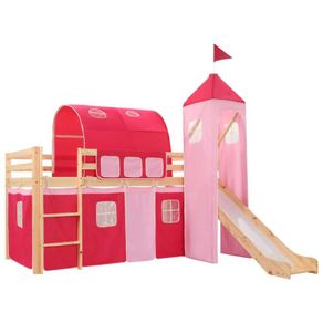 Childrens Loft Bed Frame with Slide & Ladder Pinewood 208x230cm