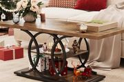 Rustic Coffee Table with Storage Industrial 3 Tier Center Living Room Table Farmhouse Wooden Rectangle Cocktail Tea Table for Office Bedroom Elegant Round Metal Frame Rustic Brown