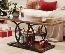 Rustic Coffee Table with Storage Industrial 3 Tier Center Living Room Table Farmhouse Wooden Rectangle Cocktail Tea Table for Office Bedroom Elegant Round Metal Frame Rustic Brown