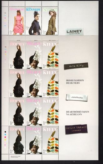 2010 Ireland Irish Fashion Designers Commemorative Stamps Sheetlet Plate 1B1B1B1B1B1B1B Mint Never Hinged (MNH)