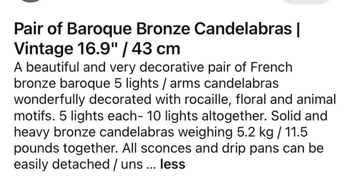 Pair of French Brass Candlelabras