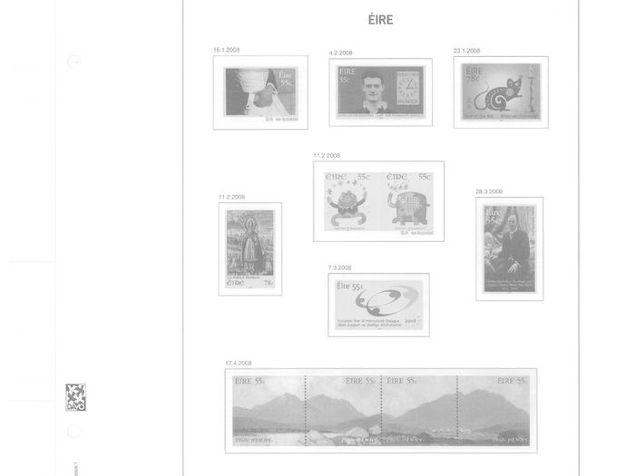 2008 Ireland Davo Supplement Stamp Pages. Includes Pages 148, 149, 150, 151, 151a (Christmas Booklet) and B45, B46 & B47 (Miniature) Sheets Pages include illustrations of stamps and mounts