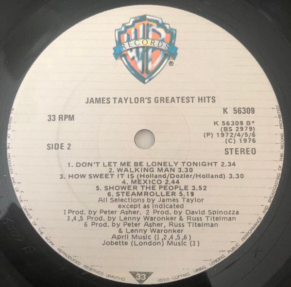 James Taylor Greatest Hits Vinyl Irish Pressing