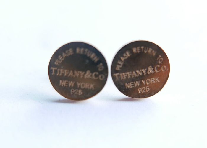 Tiffany & Co. 925 Sterling Silver Gold Plated Return to Tiffany Mini Round Tag Stud Earrings
