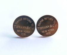 Tiffany & Co. 925 Sterling Silver Gold Plated Return to Tiffany Mini Round Tag Stud Earrings