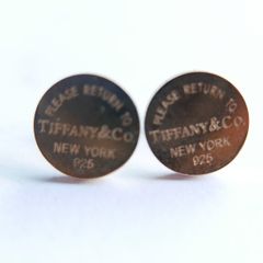 Tiffany & Co. 925 Sterling Silver Gold Plated Return to Tiffany Mini Round Tag Stud Earrings