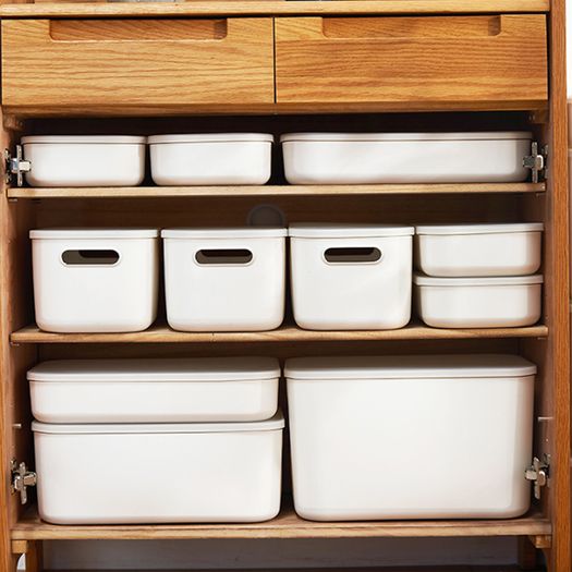 White Plastic Storage Box with Handles and Lids Set