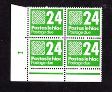 1980 Ireland Fifth Issue Postage Due 24p Plate Block 1 Stamps Mint Never Hinged (MNH)