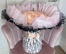 Gorgeous Fluffy Champagne Bouquet- Luxury Pink and Black Wrapping