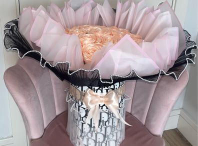 Gorgeous Fluffy Champagne Bouquet- Luxury Pink and Black Wrapping