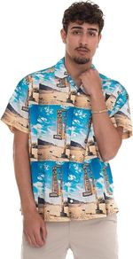 Hugo Boss men's Lapis_2 summer beach shirt, blue multicoloured XXL