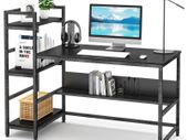 _Desk with shelves, 55 inch industrial style PC desk, computer table made of wood and metal, gaming desk office table for home office (black)