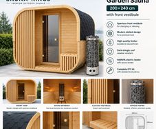 Premium Quadro Linea Garden Sauna 200-240cm  Harvia Heater