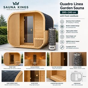 Premium Quadro Linea Garden Sauna 200-240cm  Harvia Heater