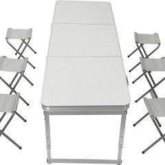 Camping Table Set with 6 Chair, Outdoor Indoor Use for BBQ table