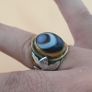 Vintage Beautiful Suliemani Eye Agate Brass & Silver Inlay Flower Desgin Adjustable Ring Image 10