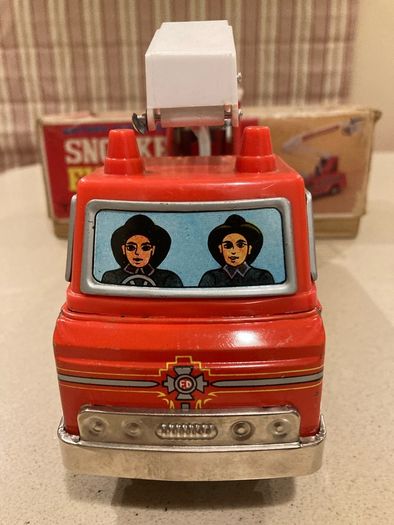 Yonezawa Japan Tin Battery Operated Snorkle Fire Engine Mint in Box