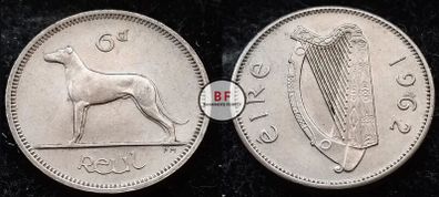 [#135] - Ireland 1962 | Irish 6p | Six Pence | Wolfhound | KM.13a | AU