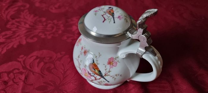 Antique Royal Tettau Bavaria Germany Original Model Al-Tettau Anno 1800 Pewter Lidded Porcelain Teapot / Stein Made In Bavaria Germany