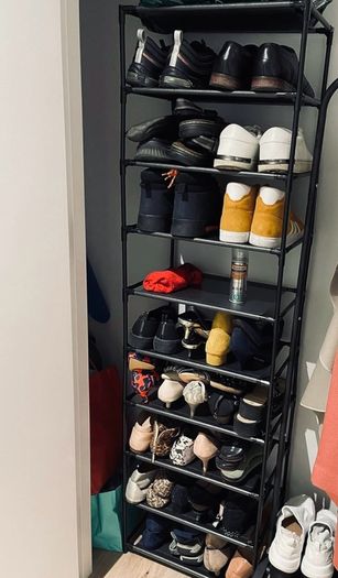 10-Tier Shoe Rack, Shoe Stand, Space-Saving Shoe Storage, 45 x 28 x 173 cm, Metal Frame, Non-Woven Fabric Shelves, for Hallway, Bedroom, Black