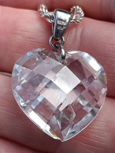 Stunning Large Cubic Zirconia Love Heart on Heavy Sterling Silver Chain