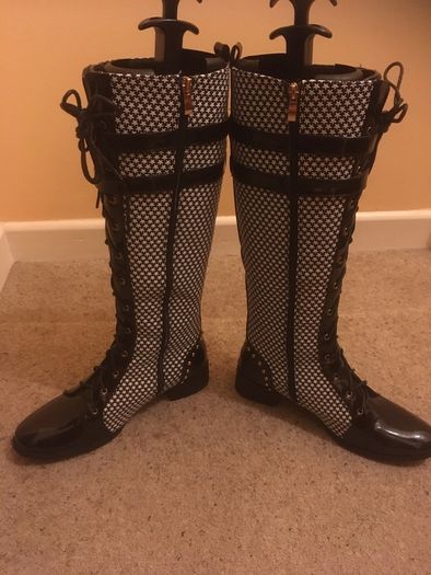 Brand New Black and White Tall Boots, Size 40