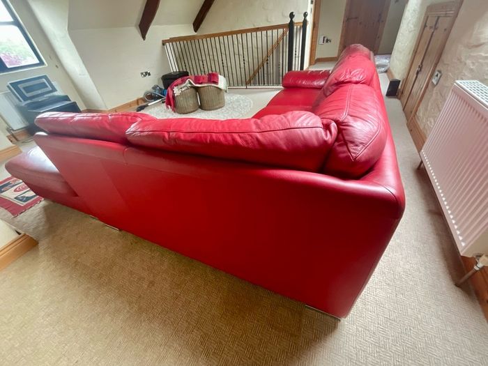 Genuine Leather Sofa & Poof
