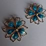 Gold & Teal Sakura Blossom Floral Statement Earrings Image 5