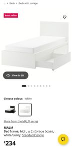 IKEA Malm Single Bed with Drawers + Hamarvik Mattress