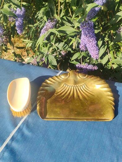 Victorian brass crumber and bone handled brush