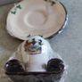 City Of Belfast Arms Small Vase On Wood Holderand Shamrock Saucer. Image 2