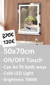 LED Bathroom Mirror Bright Cool Light Touch Switch