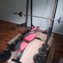 Bench press/Squat rack + weights + bench