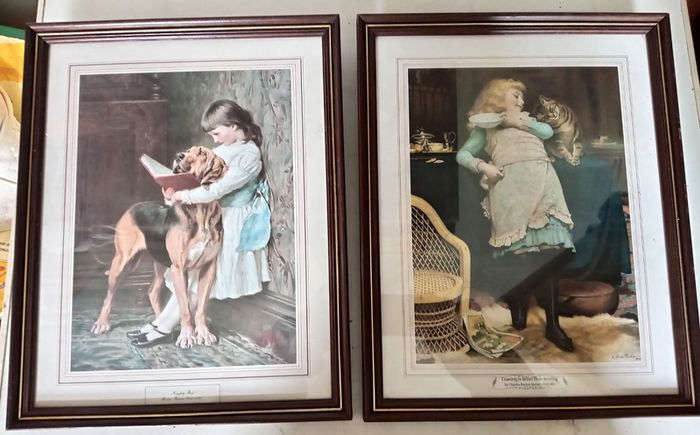 Two Vintage Cat Dog Girl Pictures