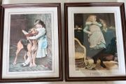 Two Vintage Cat Dog Girl Pictures