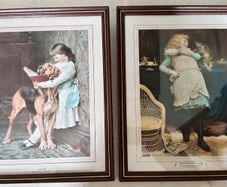 Two Vintage Cat Dog Girl Pictures
