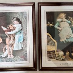 Two Vintage Cat Dog Girl Pictures