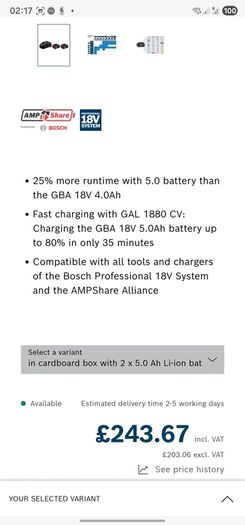Bosch Professional Starter Set ( 2 x 5Ah Coolpack amp share battery's & 1 x 8amp fast charger )